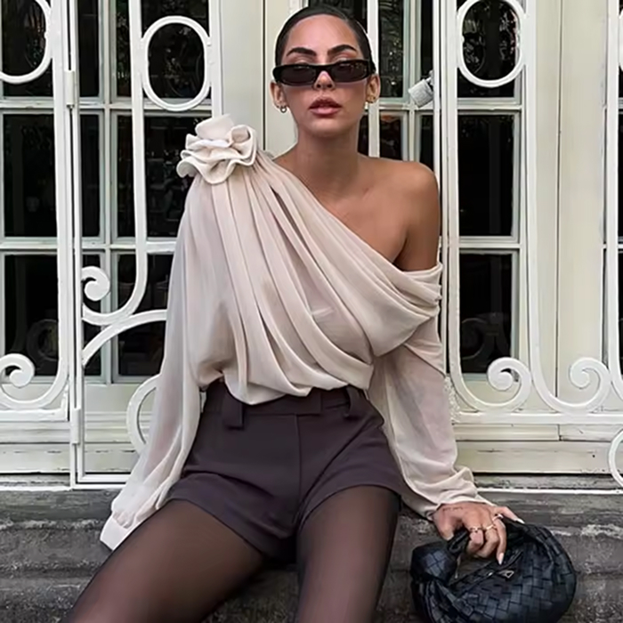 Irregular Off-Shoulder Floral Crop Top